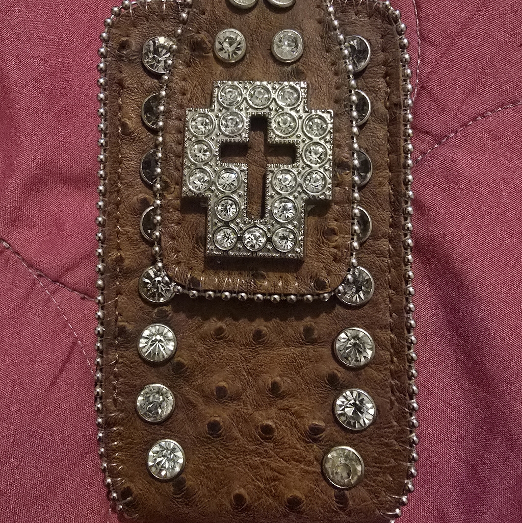 Brown Leather Phone Case With Silver Accents